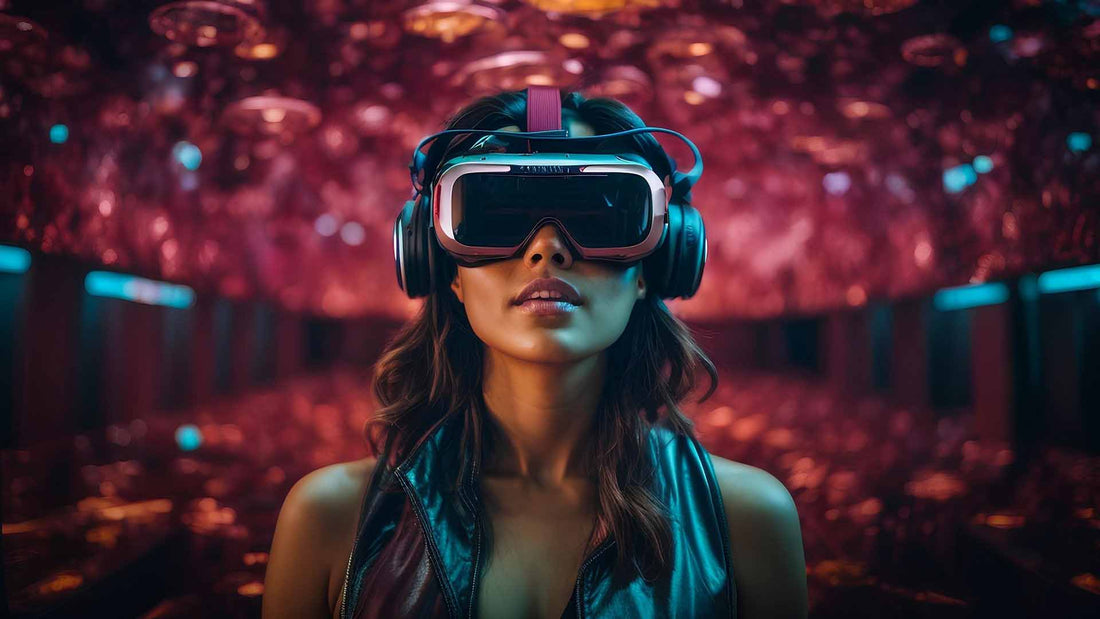 woman with long hair wearing VR headset