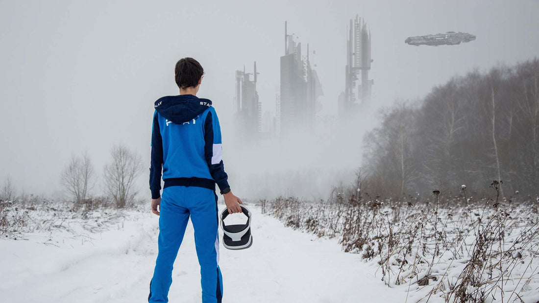 player in the middle of snowy field depicting a scene from a computer game