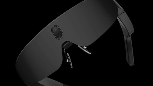 angled photo of black MyW smart glasses