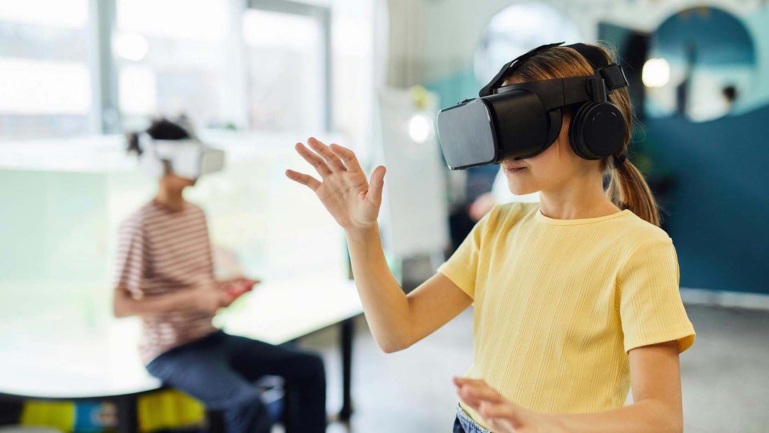 little girl in vr headset